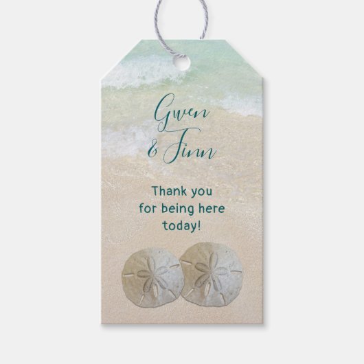 ビーチ結婚式2サンドドルメッセージカード ギフトタグ (正面)