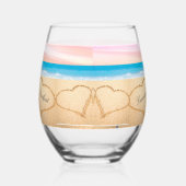 ビーチ結婚式2ハートサンド赤面ピンクサンセット ステムなしワイングラス (右)