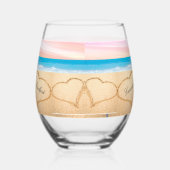 ビーチ結婚式2ハートサンド赤面ピンクサンセット ステムなしワイングラス (左)