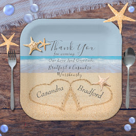 ビーチ結婚式2ハート結婚ズ ペーパープレート