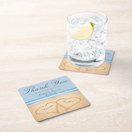 ビーチ結婚式2砂のハート結婚紙 スクエアペーパーコースター (インサイチュ)