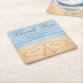 ビーチ結婚式2砂のハート結婚紙 スクエアペーパーコースター (アングル)