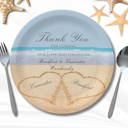 ビーチ結婚式2砂のハート結婚紙 ペーパープレート
