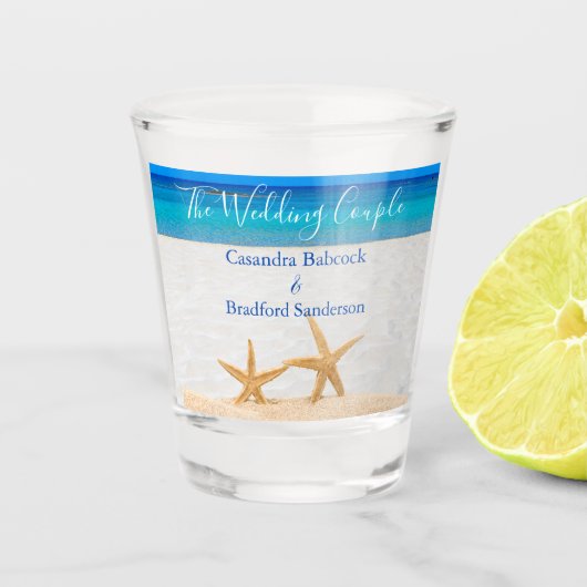 ビーチ結婚式2砂の中のヒトデ結婚ィッシュ ショットグラス (正面)