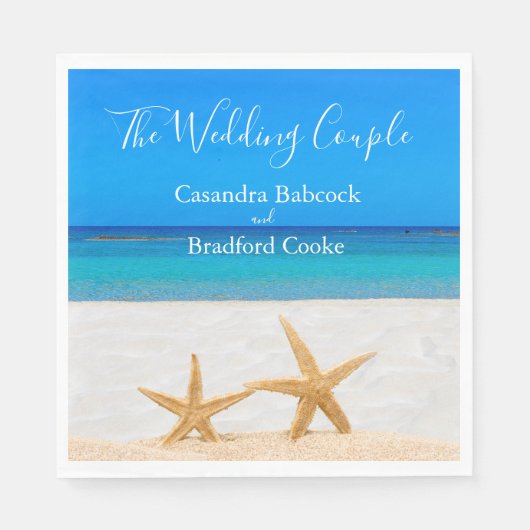 ビーチ結婚式2砂の中のヒトデ結婚ィッシュ スタンダードランチョンナプキン (正面)