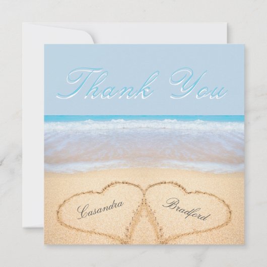 ビーチ結婚式2砂結婚中の感謝していハート サンキューカード (裏面)