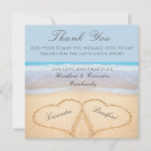 ビーチ結婚式2砂結婚中の感謝していハート サンキューカード (正面)