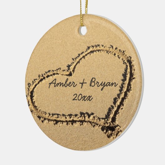 ビーチ結婚式|の第1クリスマスは一緒に名前を加えます セラミックオーナメント (左)