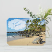 ビーチ結婚式 |ウミガメ |海 |ヤシの木 招待状 (スタンド正面)