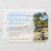 ビーチ結婚式 |ウミガメ |海 |ヤシの木 招待状 (裏面)