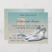 ビーチ結婚式，ガラス，ハイヒールリハーサルディナー 招待状 (正面/裏面)