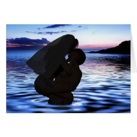 ビーチ結婚式、キスをするな新婚旅行のカップル (正面横)