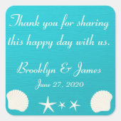 ビーチ結婚式・シールのシェルに感謝 スクエアシール (正面)