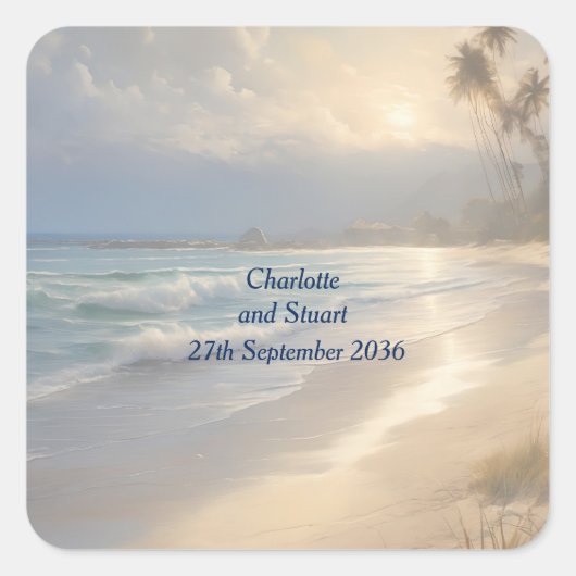 ビーチ結婚式 スクエアシール (正面)