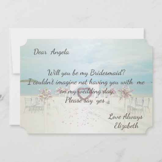 ビーチ結婚式、フローラアーバーブリーズメイドカード 招待状 (裏面)