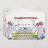 ビーチ結婚式、フローラブライドメイドカード 招待状 (正面/裏面)