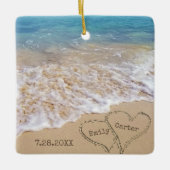 ビーチ結婚式(名前と日付) セラミックオーナメント (正面)