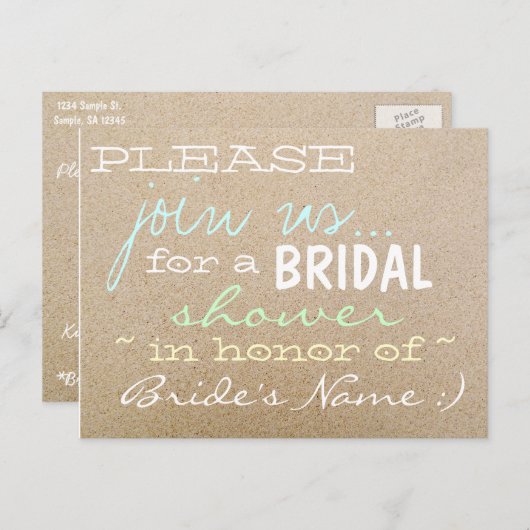 ビーチ結婚式/砂のブライダルシャワー招待状 インビテーションポストカード (正面/裏面)