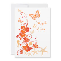 ビーチ結婚式 |砂、オレンジ、白 |花