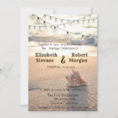 ビーチ結婚式、砂、ストリングライトシーシェル 招待状 (正面)