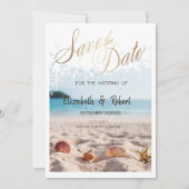 ビーチ結婚式、砂、貝類日付を保存 セーブザデート (正面)