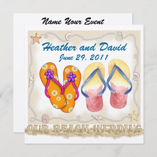 ビーチ結婚式- SRF 招待状 (正面/裏面)