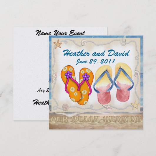 ビーチ結婚式- SRF 招待状 (正面/裏面)