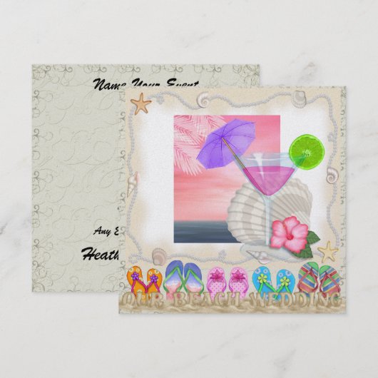 ビーチ結婚式- SRF 招待状 (正面/裏面)