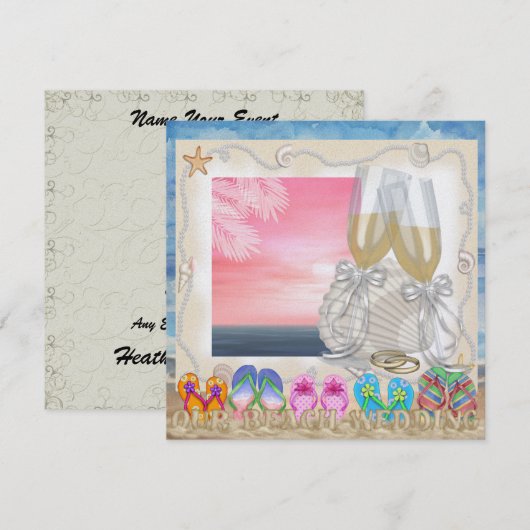 ビーチ結婚式- SRF 招待状 (正面/裏面)