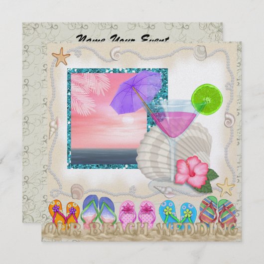 ビーチ結婚式- SRF 招待状 (正面/裏面)