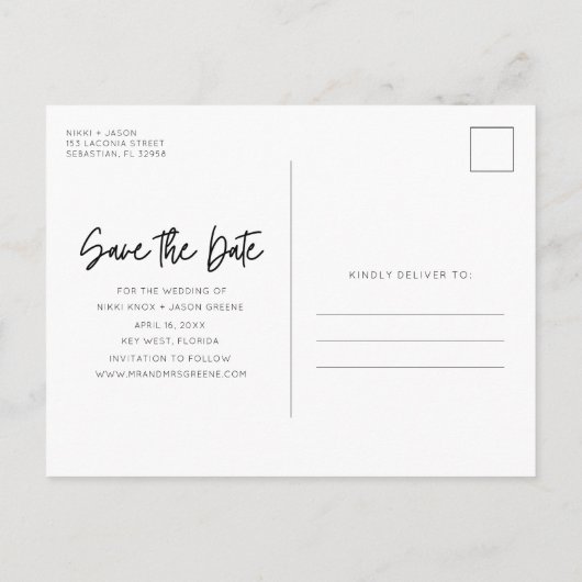 ビーチ結婚式Palm Tree Budget日付の保存 案内ポストカード (裏面)