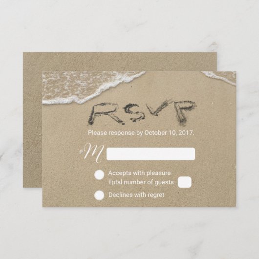ビーチ結婚式RSVPと文字応答 出欠カード (正面/裏面)
