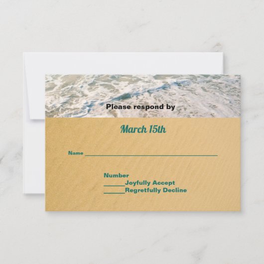 ビーチ結婚式RSVPのハート内の名前 出欠カード (正面)