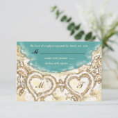 ビーチ結婚式RSVPカードのモノグラムのハート 出欠カード (スタンド正面)