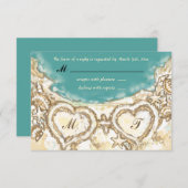 ビーチ結婚式RSVPカードのモノグラムのハート 出欠カード (正面/裏面)