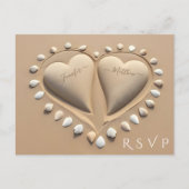 ビーチ結婚式RSVP – サンドハート ポストカード (正面)