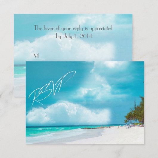 ビーチ結婚式RSVP 出欠カード (正面/裏面)