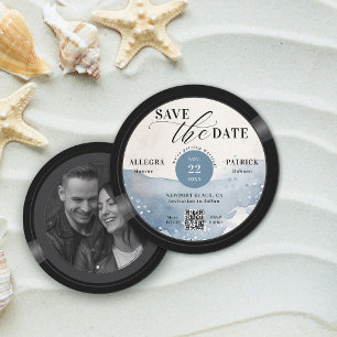 ビーチ結婚式Save the DateヴィンテージMusic Lover QR セーブザデート