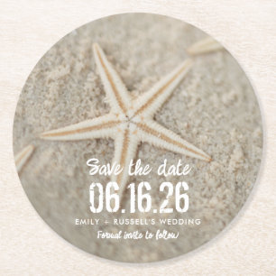ビーチ結婚式Starfishユニーク保存日 ラウンドペーパーコースター