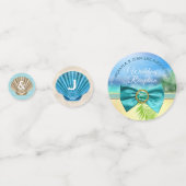 ビーチ結婚式Your Photo Seashellsパームジェムボウ コンフェッティ (裏面)