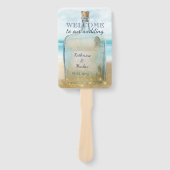 ビーチ結婚披露宴でのボトル船便メッセージ ハンドファン (正面)