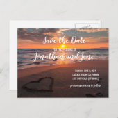 ビーチ結婚海のハート日付の保存 案内ポストカード (正面/裏面)