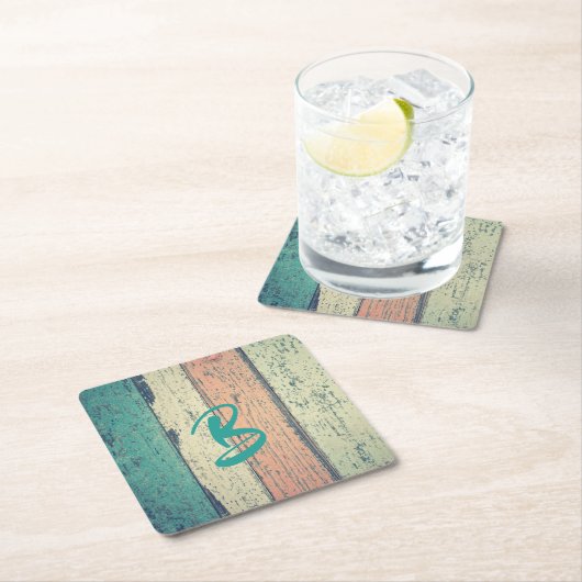ビーチ絵を描ハウスウッドオーシャンサイストライプのド スクエアペーパーコースター (インサイチュ)