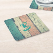 ビーチ絵を描ハウスウッドオーシャンサイストライプのド スクエアペーパーコースター (アングル)