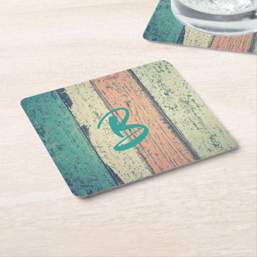 ビーチ絵を描ハウスウッドオーシャンサイストライプのド スクエアペーパーコースター (アングル)