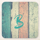 ビーチ絵を描ハウスウッドオーシャンサイストライプのド スクエアペーパーコースター (正面)