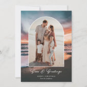 ビーチ絵画サンセットの海と挨拶の写真 シーズンカード (正面)