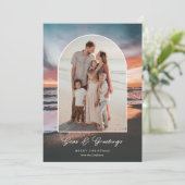 ビーチ絵画サンセットの海と挨拶の写真 シーズンカード (スタンド正面)