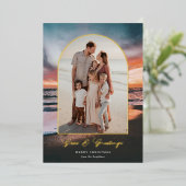 ビーチ絵画サンセットの海と挨拶の写真 箔シーズンカード (立ち正面)