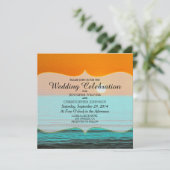 ビーチ絵画サンライズインオレンジスカイ&ティール(緑がかった色)ウォーター 招待状 (スタンド正面)